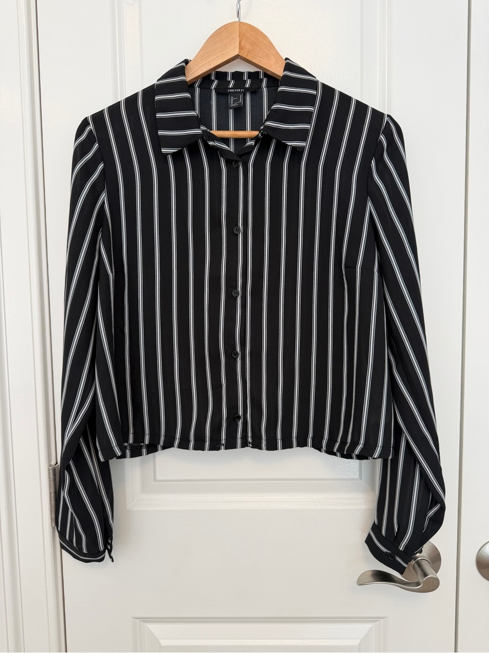 Forever 21 Black and White Vertical Stripe Button-Down Shirt